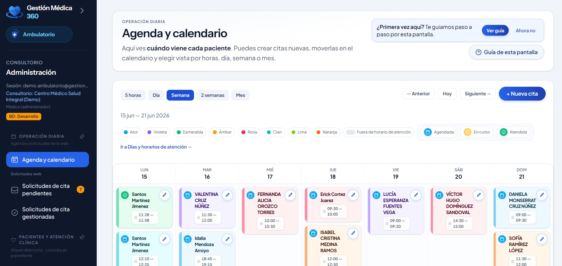 Agenda y calendario de Gestión Médica 360